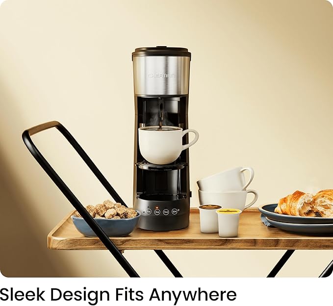 CHEFMAN Single Serve Coffee Maker K Cup Coffee Machine: Compatible with K-Cup Pods and Ground Coffee Brew 6 to 12oz Cup Drip Coffee Maker 40oz Water Reservoir Cup Lift Filter Included