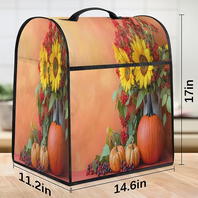 cfpolar Kitchen Aid Mixer Cover Compatible with 6-8 Quarts Sunflower Pumpkin Flower Stand Mixer Cover Kitchen Aid Mixers Accessories Appliance Organizer Bag Dust Covers with Zipper Pocket