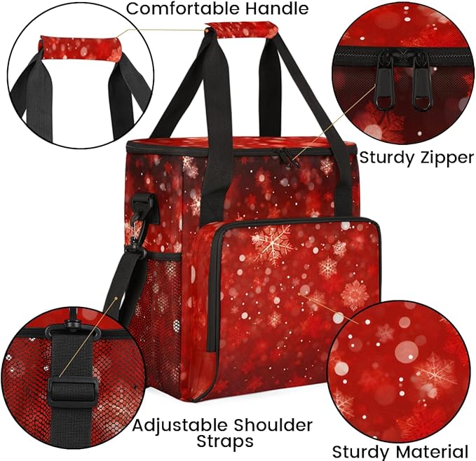 Bright Snowflakes Christmas Coffee Maker Carrying Bag Travel Storage Bag Compatible with K-Mini or K-Mini Plus Single Serve Coffee Brewer Carrying Case with Multiple Pockets &amp Shoulder Strap