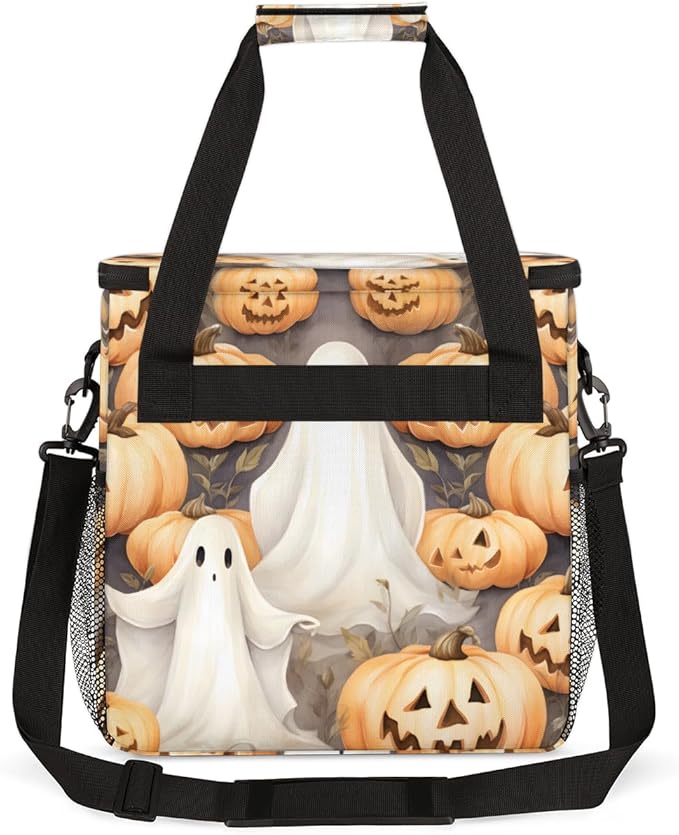 Halloween Ghosts Pumpkin Coffee Maker Carrying Bag Travel Storage Bag Compatible with K-Mini or K-Mini Plus Single Serve Coffee Brewer Carrying Case with Multiple Pockets &amp Shoulder Strap
