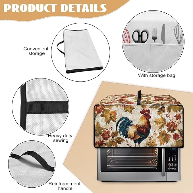 Doojoayie Kitchen Toaster Dust Cover Compatible with 4 Slice Toaster Dust Protection Cover Rooster Print Kitchen Decoration Small Appliance Protector Rooster Print