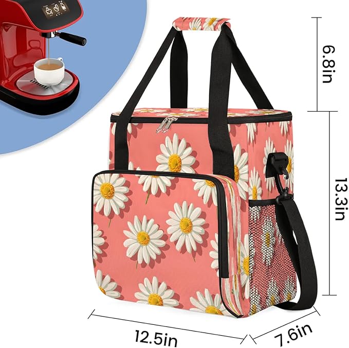Daisy Flowers Coffee Maker Carrying Bag for Keurig K-Mini or K-Mini Plus Storage Portable Coffee Maker Travel Bag