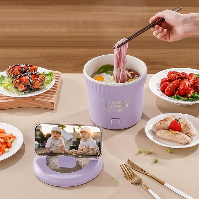 Multifunctional Mini Rice Cooker Smart Automatic Multi-function Electric Hot Pot 1L Small Household Multifunctional All-in-One Pot Soup Porridge Noodle Pot Steaming Stir-Frying (purple)