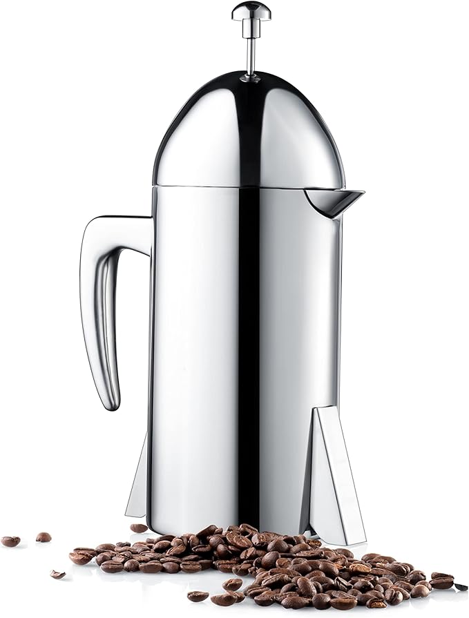 Francois et Mimi Custom-Style Double Wall French Coffee Press 34-Ounce Stainless Steel (Retro)