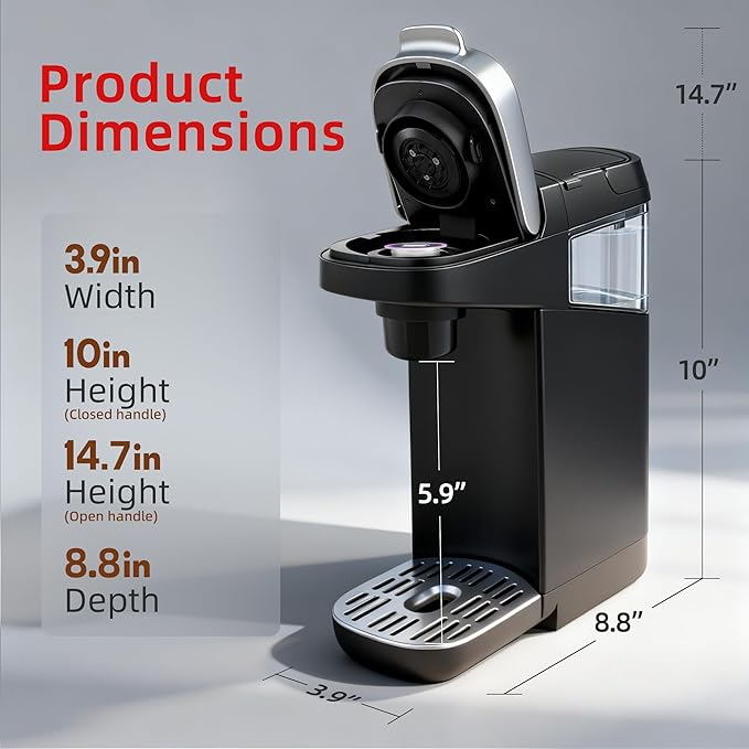 Small Single Serve Coffee Maker for K Cup and Ground Coffee Fast Brew One Cup Coffee 6 to 12 oz. Brew Sizes Machine with Descaling Reminder and Water Window Black