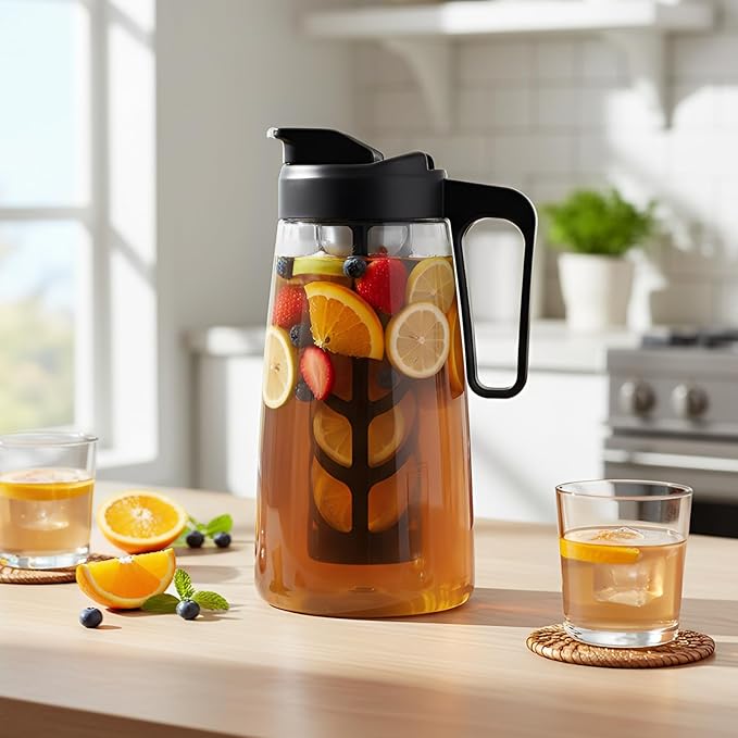 Sivaphe Large Ice Cold Coffee Maker 64 oz Dishwasher Safty Traitan Carafe Pitcher Leak Proof Iced Hot Coffee/Tea Brewer Method 2 Quart with Reusable Filter