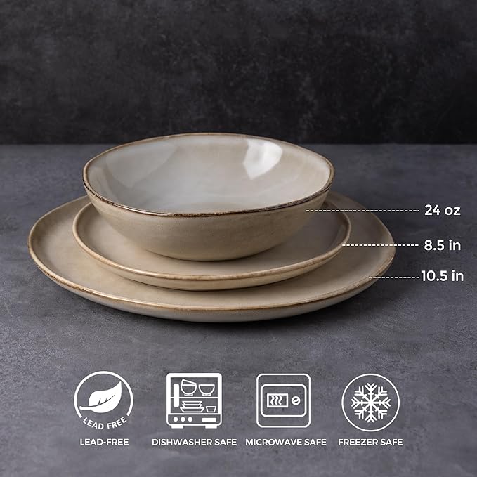 AmorArc Ceramic Dinnerware SetsHandmade Reactive Glaze Stoneware Plates and Bowls SetsHighly Scratch Resistant | Dishwasher &amp Microwave Safe Dishes SetService for 6 (18pc)