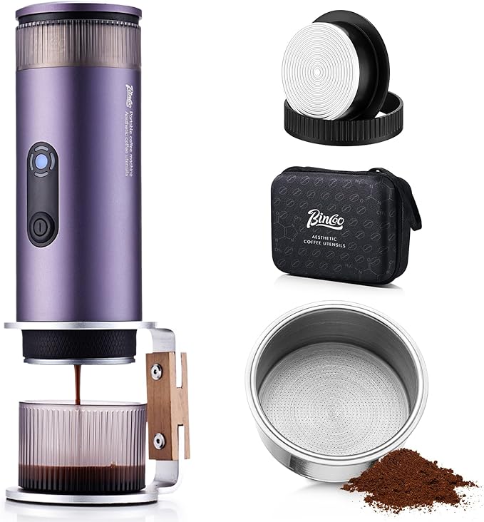 Bincoo Portable Electric Espresso Machine with Stand Self-Heating 20 Bar Car Coffee Maker Double Shot Travel Coffee Machine for Camping Travel RV Hiking Office H1pro