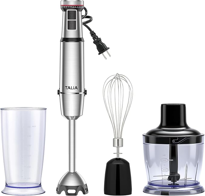 TALIA 4-in-1 Immersion Blender Hand Blender with Stainless Steel Shaft Variable Speed &amp Turbo Dishwasher-Safe for Soups Smoothies Baby Food Puree &amp Shakes