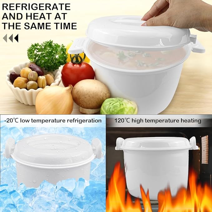 DOERDO Microwave Rice Cooker Round Microwave Food Container Vegetable Steamer Pot Microwave Cookware for Rice Chicken Pasta 7.8x6.1 Inch