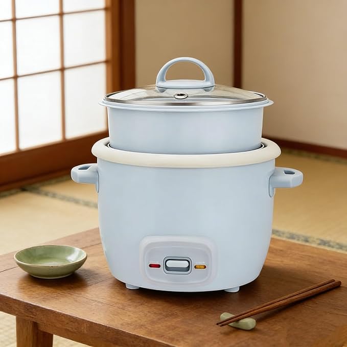 4-Cup Cooked 2-Cup Uncooked Rice Cooker &amp Food Steamer with Nonstick Ceramic &amp Pop-Up Steam Tray - Blue