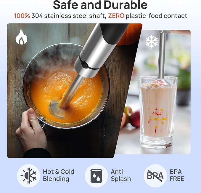 Consciot 7-in-1 Immersion Blender Handheld Max 1100W Stick Emulsifier with Entire Stainless Steel Blender Shaft Trigger Speed Control 800ml Beaker 600ml Chopper Beaters Frothers Hooks &amp Mas