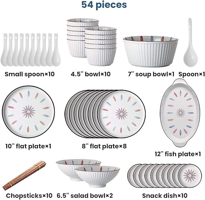 New Dinnerware SetsCeramics Dinner Sets 54 Pieces Vertical Lines Cereal Bowl And Steak Plate Set - Porcelain Japanese Style Dinnerware Set For Family Gathering