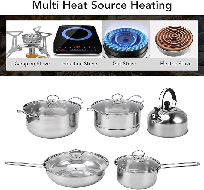 Yosoo Stainless Steel Thickened Stainless Steel Cookware Set Even Heating Pots and Pans Suitable for Your Kitchen