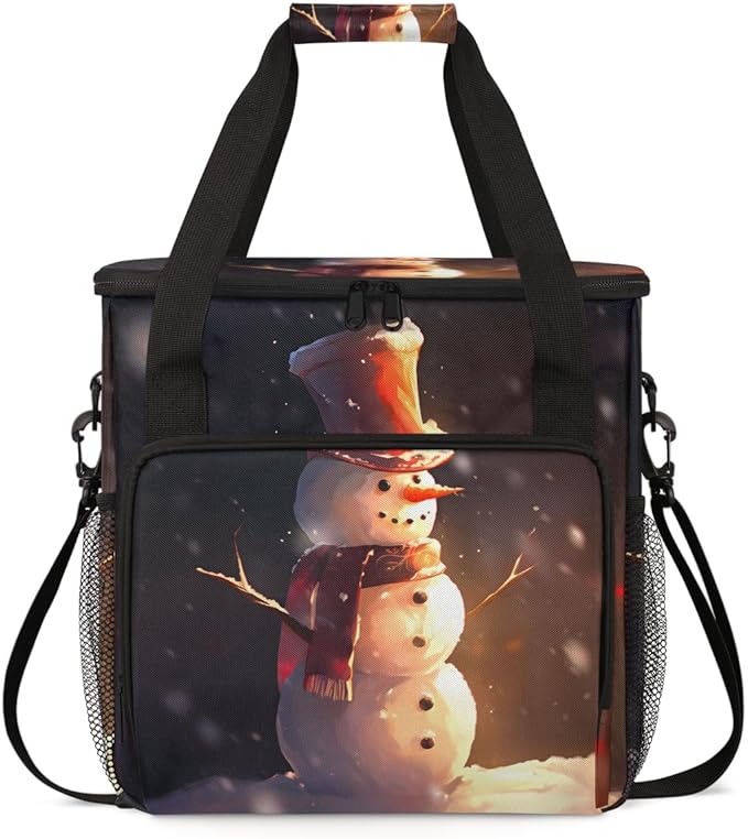 Christmas Snowman Coffee Maker Carrying Bag Glitter Snowman Travel Storage Bag Compatible with K-Mini or K-Mini Plus Single Serve Coffee Brewer Carrying Case with Multiple Pockets &amp Shoulder Str
