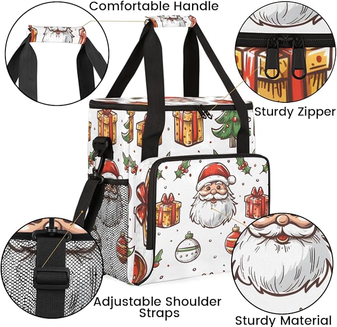 Glitter Santa Claus Coffee Maker Carrying Bag Portable Travel Storage Tote Bag Compatible with K-Mini or K-Mini Plus Single Serve Coffee Brewer Carrying Case with Multiple Pockets &amp Shoulder Str