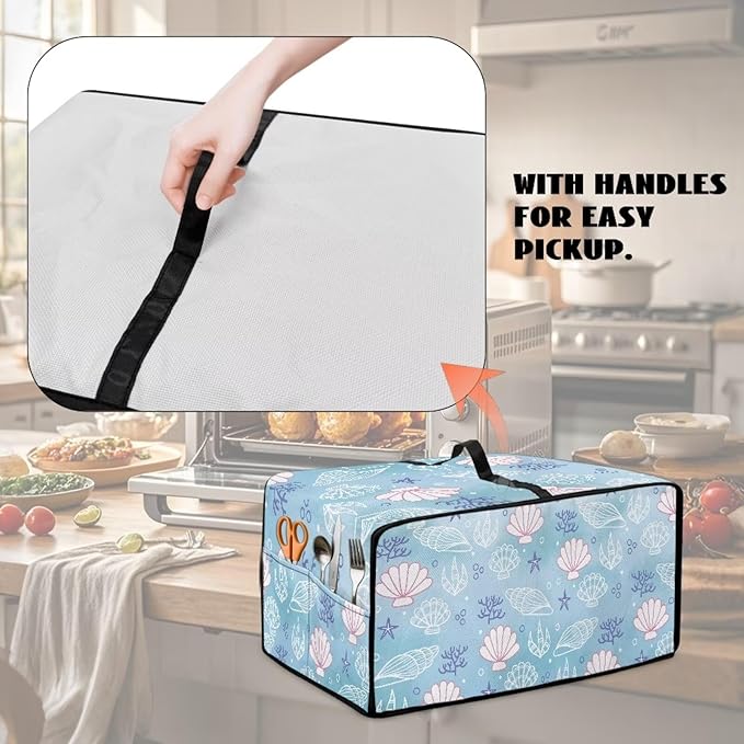 Toaster Oven Cover Faux Linen Polyester Appliances Dust Cover for Convection Toaster Oven Air Fryer with Top Handle Side Pockets Shell Print