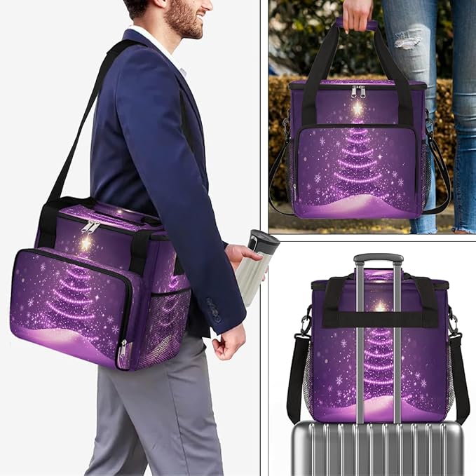 Christmas Glowing Christmas Tree Snowflakes Coffee Maker Carring Bag Travel Carrying Storage Tote Bag Compatible with Keurig K-Mini or K-Mini Plus Portable Single Serve Coffee Brewer Case with Pockets