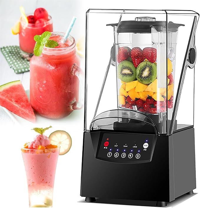 Commercial Stand Smoothie Maker with Sound Enclosure 2L Capacity Electric Mixer 17000rpm Blade Ice Crusher and Cover