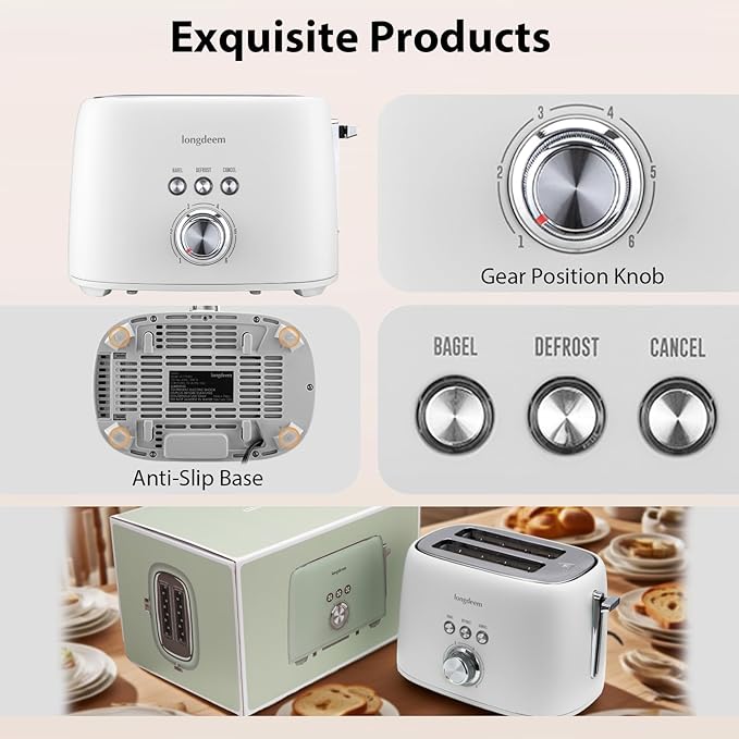 2 Slice Toaster - 1.5 Extra Wide Slots Stainless Steel High Lift 6 Browning White