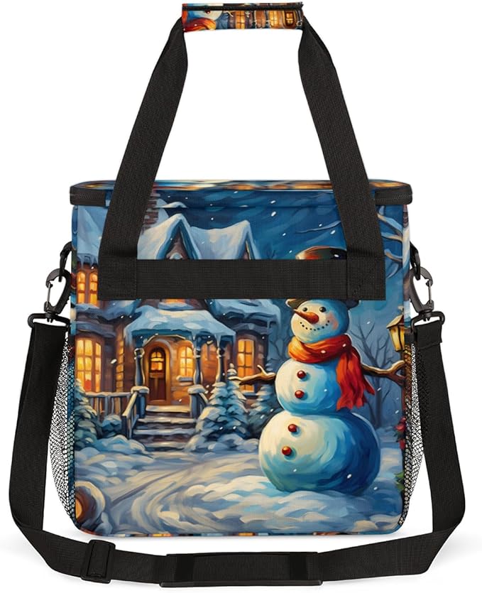 Xmas Snowman Coffee Maker Carrying Bag Abstract Snowman Travel Storage Bag Compatible with K-Mini or K-Mini Plus Single Serve Coffee Brewer Carrying Case with Multiple Pockets &amp Shoulder Strap