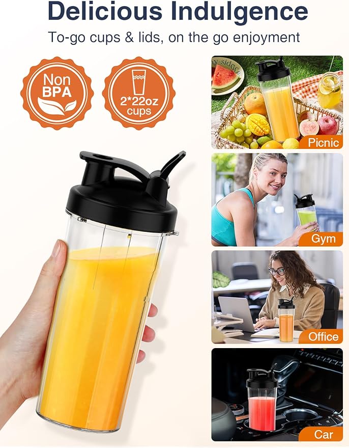 KOIOS Blender for Smoothies Peak 900W Personal Blender for Kitchen Shakes and Smoothies with 2×22oz Portable Cups and To-Go Lids Detachable 4-Leaf Stainless Steel Blade Nutrition Recipe Blue