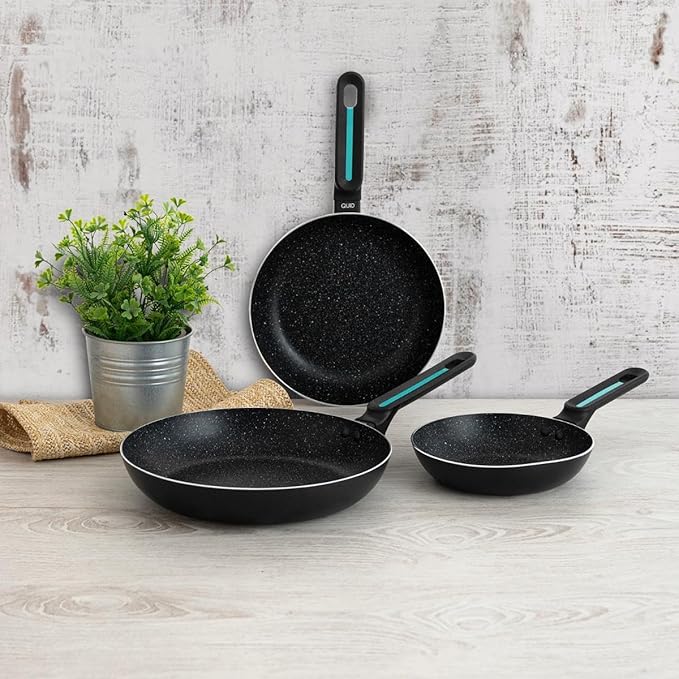 Quid Oasis Set of 3 Pressed Aluminium Frying Pans 18 – 22 – 26 cm Aluminium Suitable for Hob Ceramic Suitable for Induction