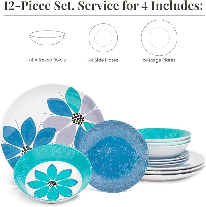 Larder &amp Vine 12-Piece Melamine Dinnerware Set: Durable Lightweight Break-Resistant Plates &amp Bowls – Stylish Non-Toxic Dishwasher Safe – Ideal for Everyday Use Indoor &amp Outdoor Dining