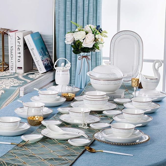 Ceramics Dinner Sets European Style 58 Pieces Dinnerware Set Bowl/Spoon/Plate - Family Party and Kitchen Restaurant