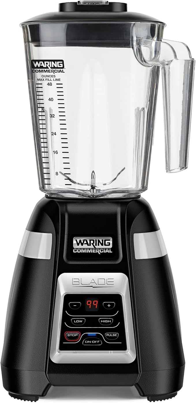 Waring Commercial BB340 Blade 1 HP Blender 2-Speed Key Pad with Pulse and 99 Second Countdown Timer  48 oz BPA Free Copolyster Container 120V 5-15 Phase Plug Black