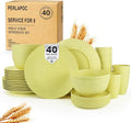 Wheat Straw Dinnerware Set 40-Piece Service for 8 Unbreakable Dishes Set Plates and Bowls Sets Drinking Glasses Microwave Safe Dish Set Lightweight Dinnerware Set for Home &amp Kitchen - Yellow