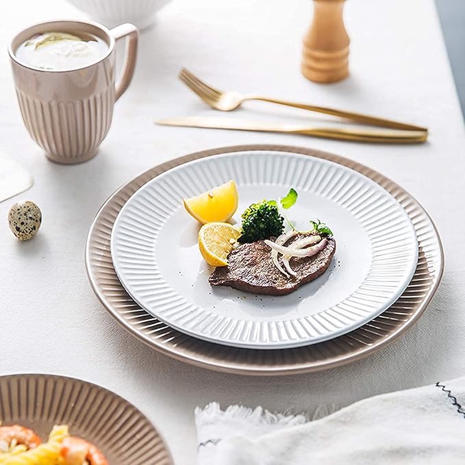 Porcelain Dinnerware Sets Plates and Bowls Sets Porcelain Dinnerware Sets Cereals Bowls and Steak Plates Sets | 34 Pieces Vintage Relief Tw