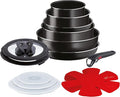Lagostina Ingenio Essential Plus Cookware Set Aluminium for Gas and Oven 17 Pieces 2 Deep Casseroles 2 Frying Pans Wok 5 Lids 5 Pan Protectors and Removable Handle