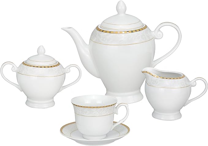 Lorren Home Trends 57-Piece Porcelain Dinnerware Set Ricamo-GD Service for 8