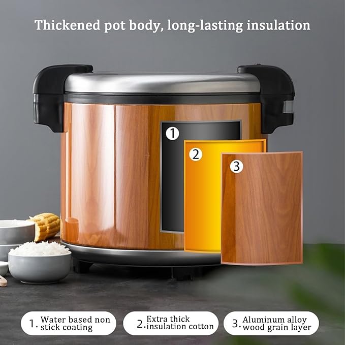 Commercial Rice Warmer(Not Rice Cooker)Constant Temperature 65°CNon-Stick Inner Pot Electric Rice WarmerCommercial 23L Electric Thermal Insulation Pot100W 110V(Color:Wood Grain Style)