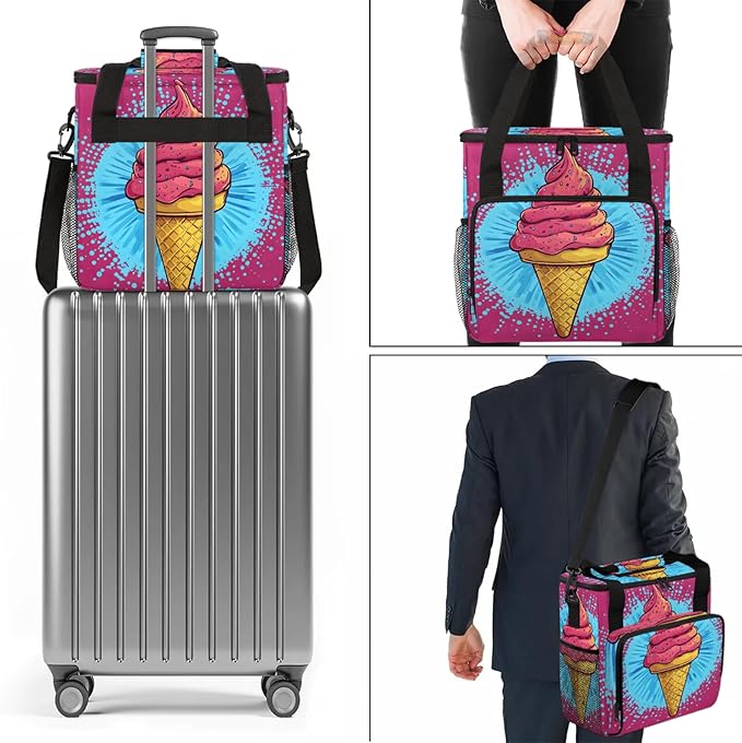 Ice Cream Coffee Maker Travel Bag Pink Insulated Grocery Bag Travel Picnic Leakproof Cooler Bags With Shoulder Strap