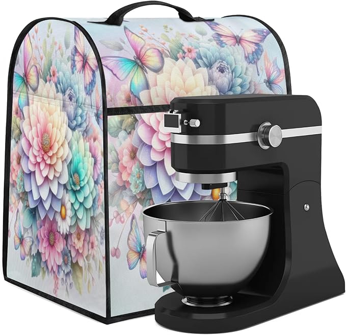 Kitchen Aid Mixer Cover Rainbow Flower Stand Mixer Cover Compatible with 6-8 Quarts Stand Mixers Dust Covers with Zipper Pocket Foldable Washable Kitchen Aid Organizer Bag