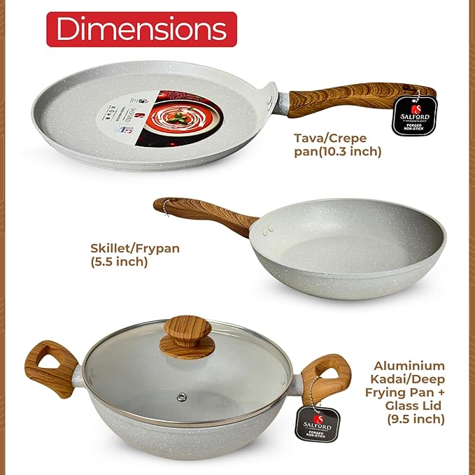 SALFORD Non-Stick Pots and Pans Cookware Set (3+1 piece)- Kitchen Cooking Sets Aluminium Deep Frying Pan + Skillet + Crepe pan Induction Compatible &amp Gas (PFOS PFOA Free)