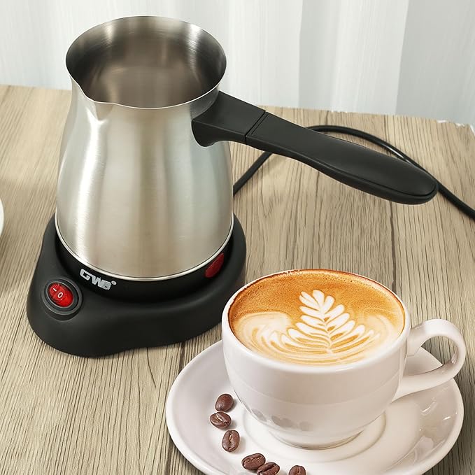 Turkish Coffee Maker 600ml Stainless Steel Electric Turkish Coffee Machine 5 to 6 Cups Capacity Turkish Coffee Machine with Ergonomic Handle Enduring 110V Turkish Coffee Maker for Home Travel
