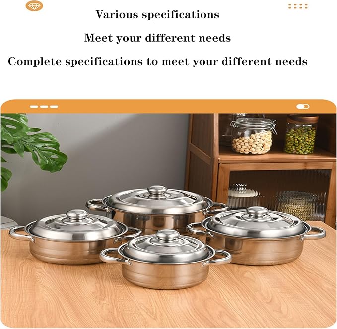 Kitchen Cookware Sets Stainless Steel Professional Pots and Pans Include Saucepan Sauté Pan Stockpot with Lids 4-Piece Silver (B) Variety Pack