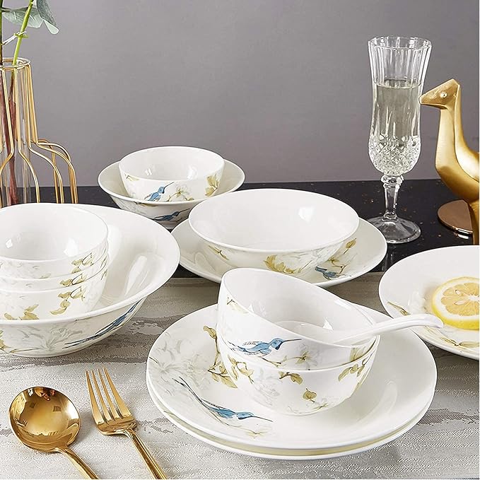Ceramic Porcelain Dinnerware Set 28 Piece Elegant Pastoral Style Dinnerware Set Household Kitchen Dinnerware Set Service for 6 Plates and Bowls Sets Ceramic Dinne