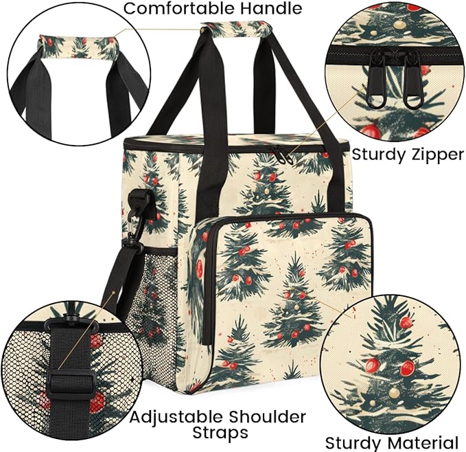 Cartoon Tree Xmas Coffee Maker Carrying Bag Portable Travel Storage Tote Bag Compatible with K-Mini or K-Mini Plus Single Serve Coffee Brewer Carrying Case with Multiple Pockets &amp Shoulder Strap