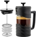OVENTE French Press Coffee Maker 34 Ounce with Heat Resistant Borosilicate Glass &amp Stainless Steel 4-Level Filtration System Portable Cold Brew Coffee Maker for Travel Camping or Gift Black FPW