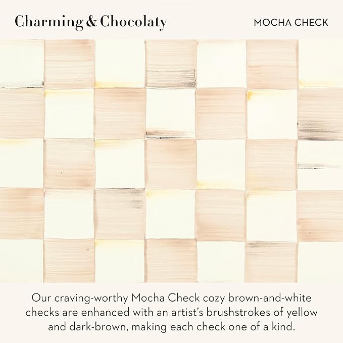 MACKENZIE-CHILDS Enamel Dinner Plate Decorative Dinnerware Plate 10 Inches Brown-and-White Mocha Check