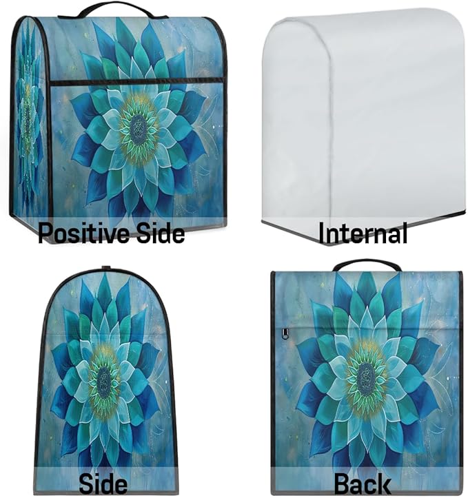 cfpolar Kitchen Aid Mixer Cover Compatible with 6-8 Quarts Turquoise Flowers Stand Mixer Cover Kitchen Aid Mixers Accessories Appliance Organizer Bag Dust Covers with Zipper Pocket