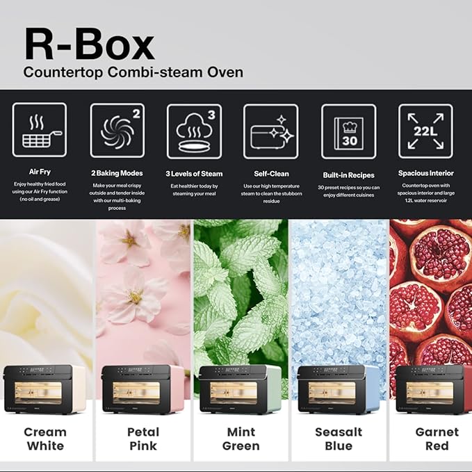 ROABM Toaster Oven Air Fryer Combo R-BOX Blue 23QT Countertop Convection Steam Oven Rapid Steam Bake Air Fry Broil Dehydrate Defrost Ferment Steam Self-Clean Touchscreen Control