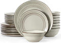Famiware Plates and Bowls Sets 24-Piece Stoneware Dinnerware Sets Dishes Set for 8 Hand-made Reactive Glaze Dish Set Twilight Series Terre-verte