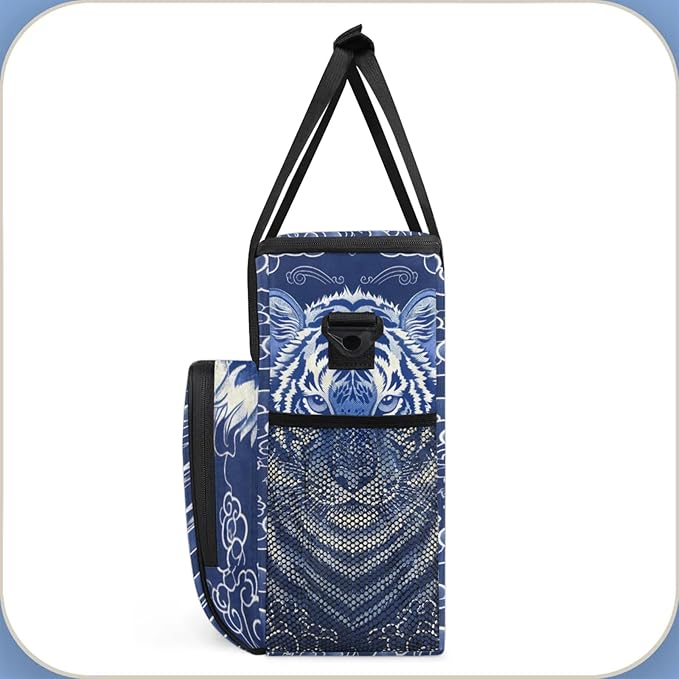 Tiger Print Coffee Maker Travel Bag for Keurig K-Mini/K-Mini Plus Insulated Waterproof Tote with Pockets for K-Cup Portable Single-Serve Brewer Case