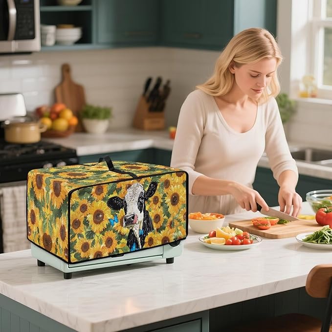 Doojoayie Yellow Toaster Oven Cover Universal Fit Kitchen Appliance Dust Protector 4 Slice Toaster Cover Polyester Fabric Kitchen Appliance Dustproof Protector Cow Print