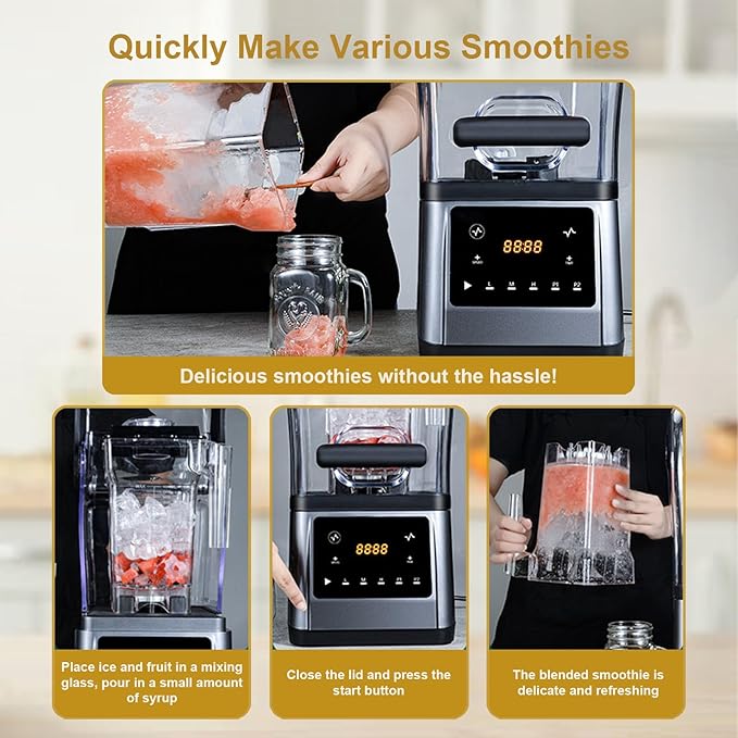 2200W Electric Kitchen Blender With Push Bar 9 Speed Settings &amp Pulse Function Stand Smoothie Mixer Digital Display+1.6L Jug For Smoothies Meal Prep &amp Commercial Snacks